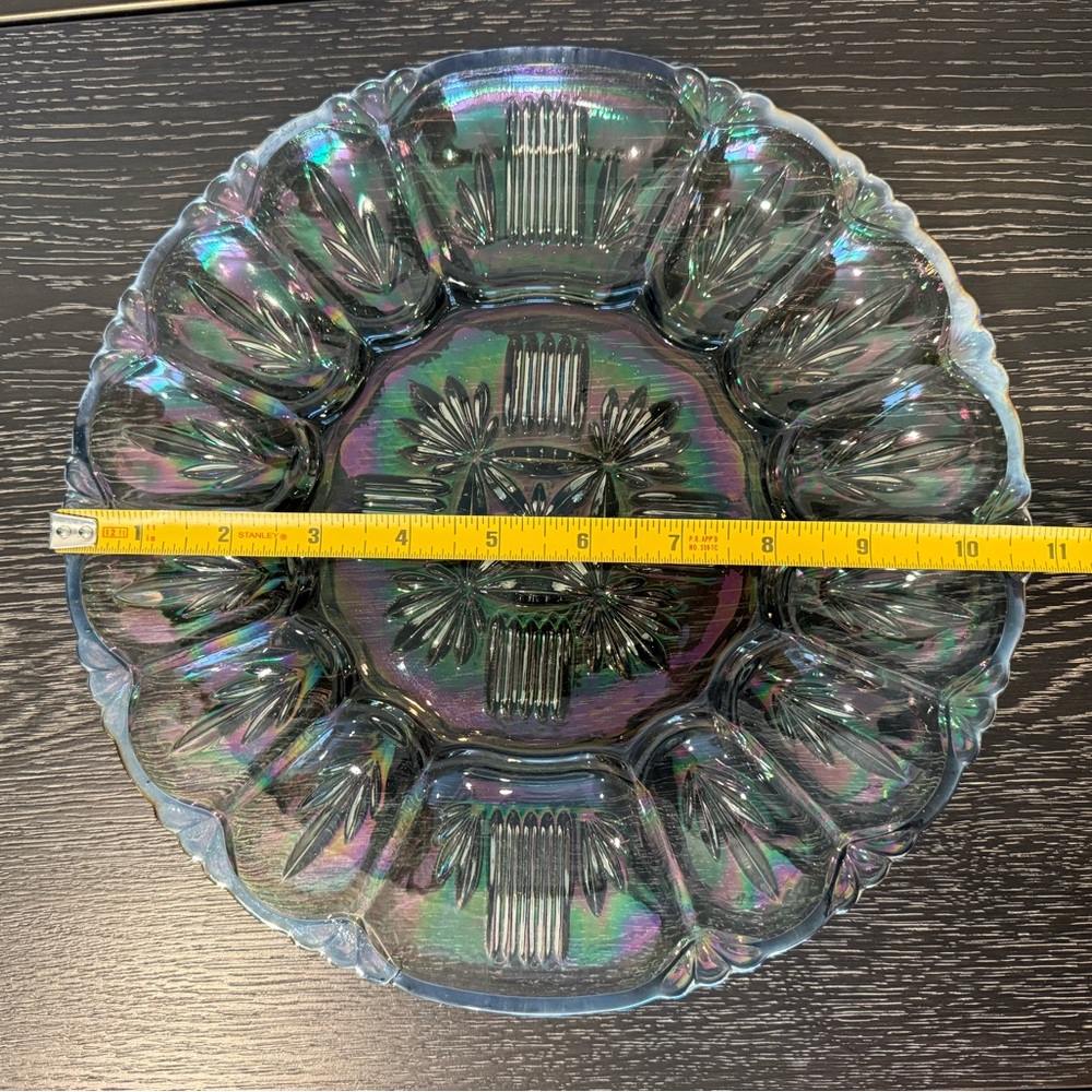 VTG 50s Federal Glass Deviled Egg Platter Georgetown Smoke Iridescent Carnival - Picture 4 of 4